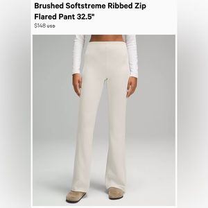 Lululemon Brushed Softstreme Ribbed Zip Flared Pant color white opal size 10